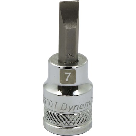 Dynamic Tools 3/8" Drive Slotted Head, Sl7 Bit Standard Length, Chrome Socket D006107